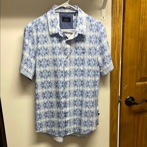 7 Diamonds White and Blue Floral Men's Shirt